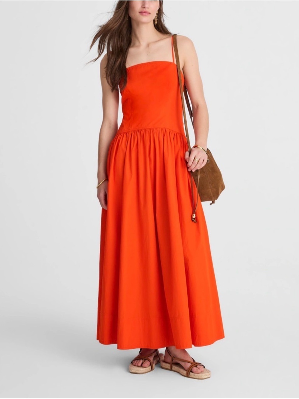 NWT Madewell, Poplin Seamed Maxi Dress, Size 6 in Fiery Orange